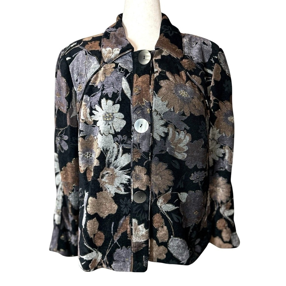 Vtg Harve Benard Black Floral Damask Structured Jacket 20W Art to Wear Romantic